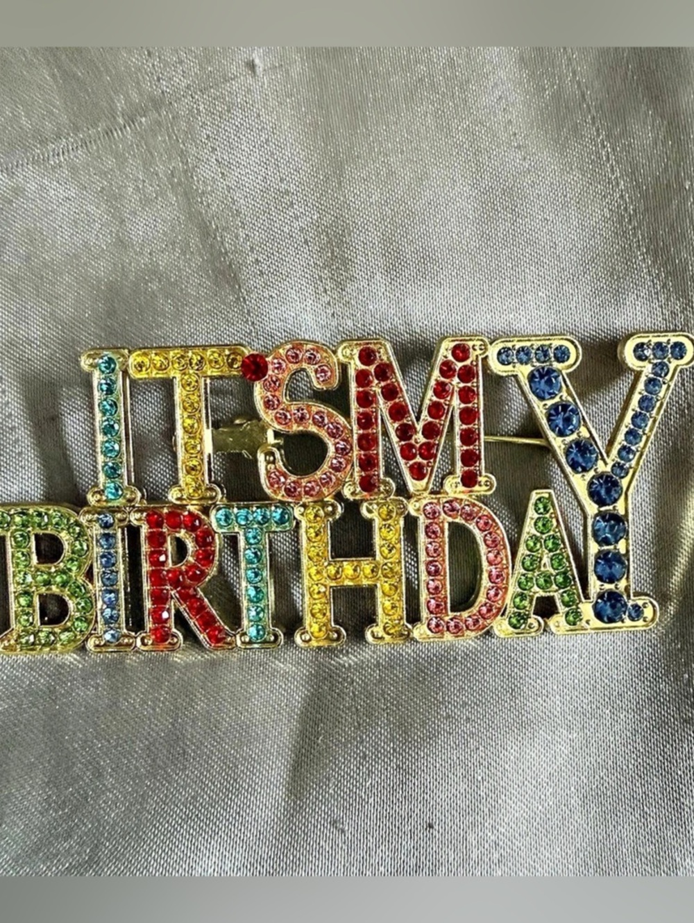 Multicolor & Gold Rhinestone Birthday Brooch